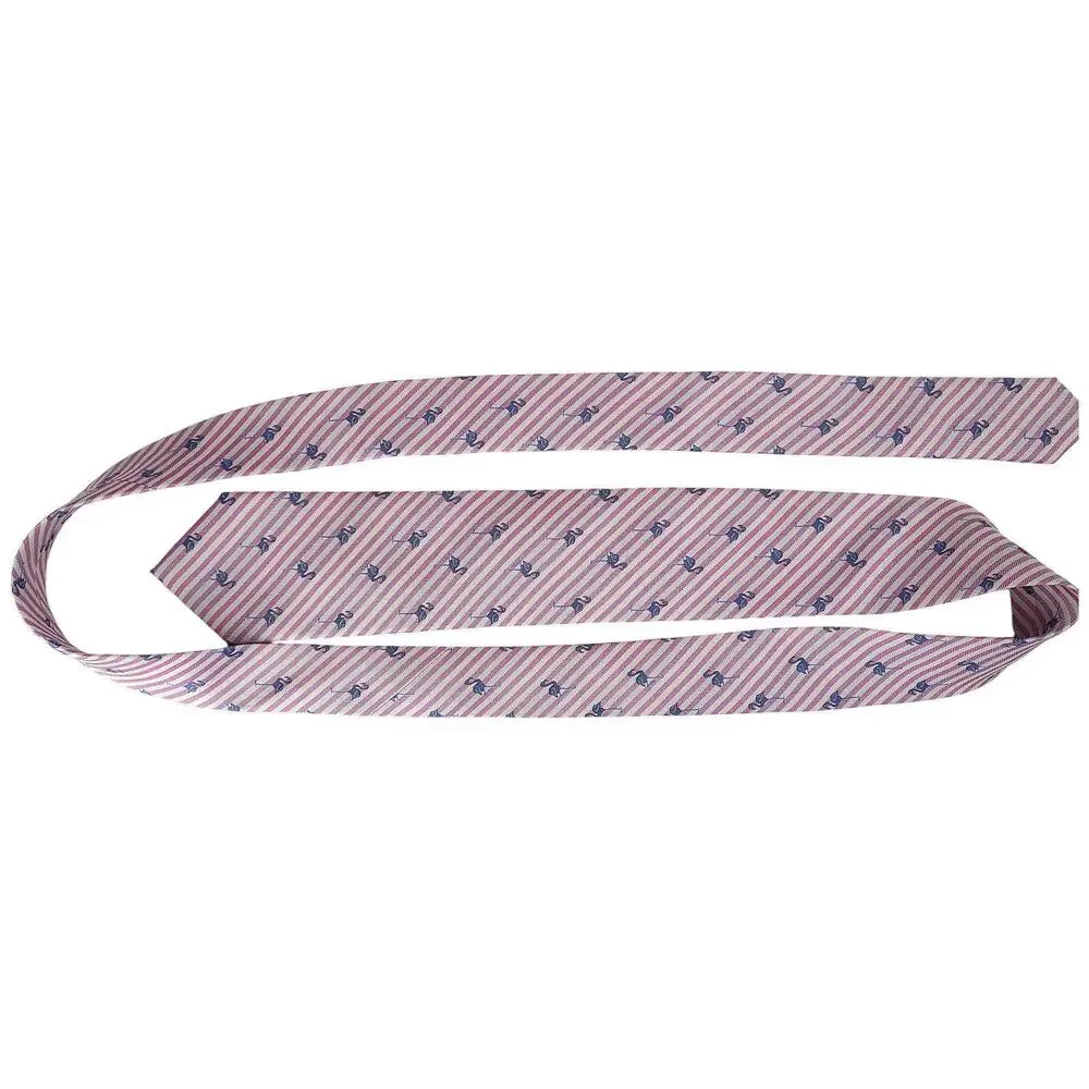 NWT Jos. A. Bank 1905 Silk Neck Tie Pink Striped Blue Flamingo Birds